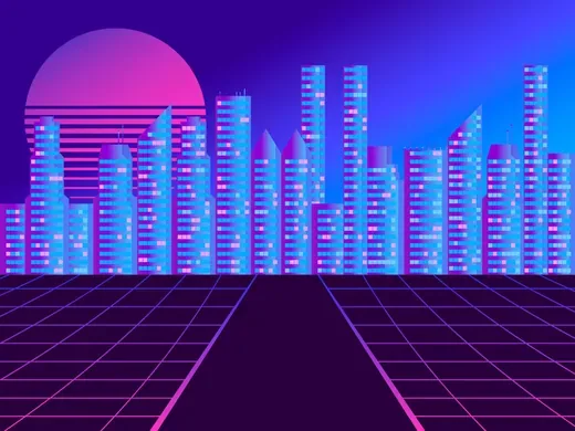 ネオンピンク×シアンに染まるサイバーパンク都市