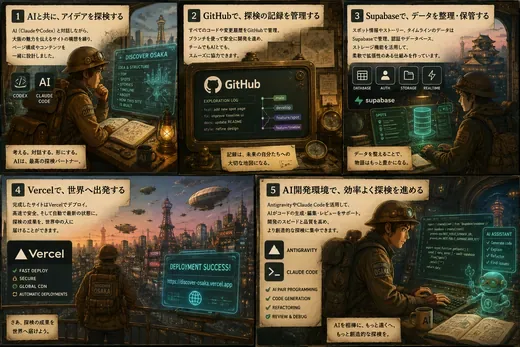 古書店と地球儀——AI開発ツールの活用事例を描いた1枚
