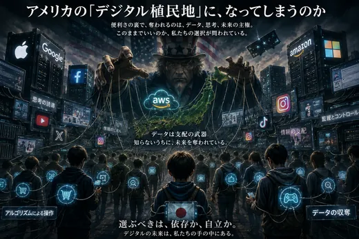 SNS企業のロゴと群衆——デジタル社会の光と影