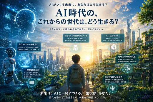 緑化された未来都市を見つめる、人物の後ろ姿